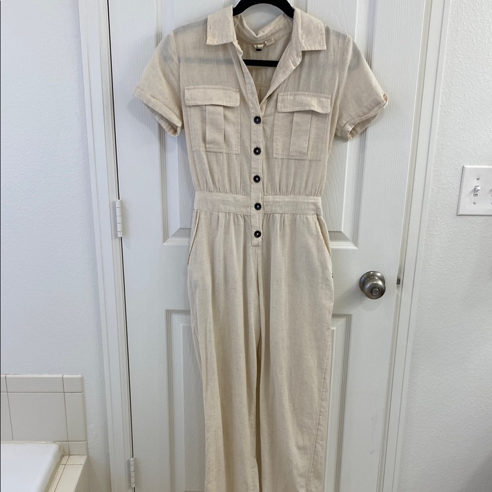 Roxy Cream Button-Up Jumpsuit
